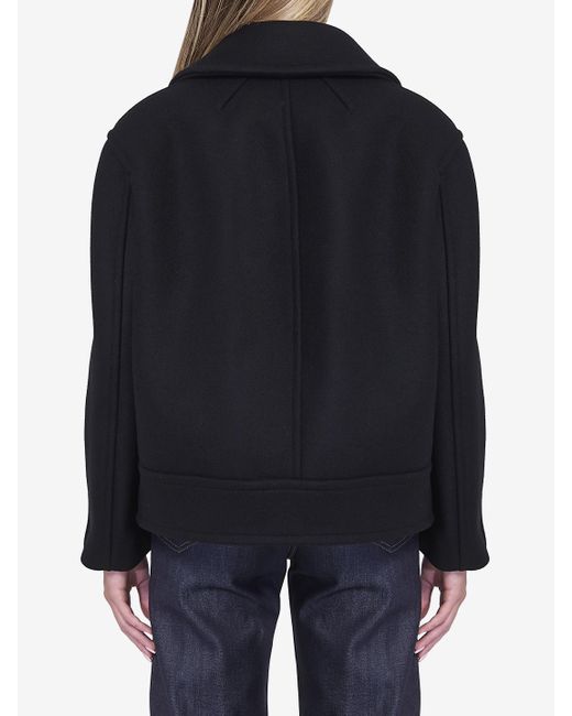 Saint Laurent Black Double-Breasted Wool Pea Coat