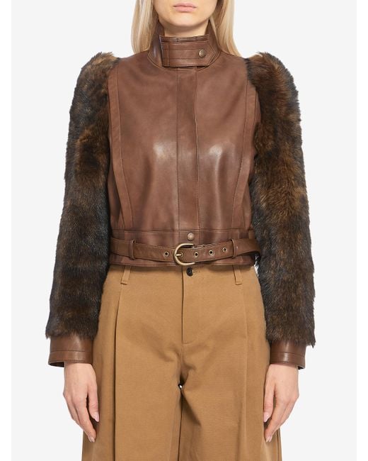 Chloé Brown Short Highneck Leather Jacket