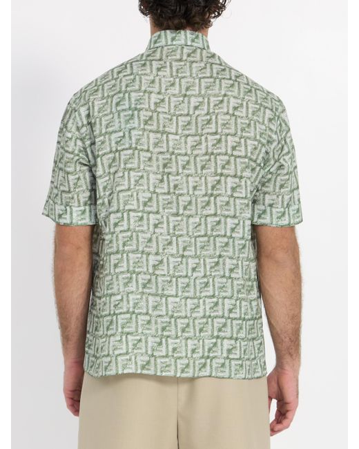 Camicia con motivo FF di Fendi in Green da Uomo