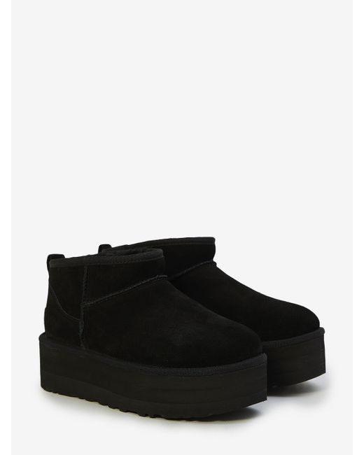 Ugg Black Classic Ultra Mini Platform Suede And Shearling Boots