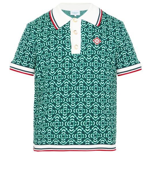CASABLANCA Green Cotton Logo Print Polo Shirt for men