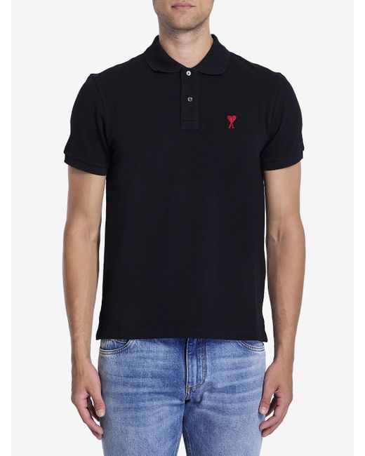 AMI Black Ami De Coeur Polo Shirt for men