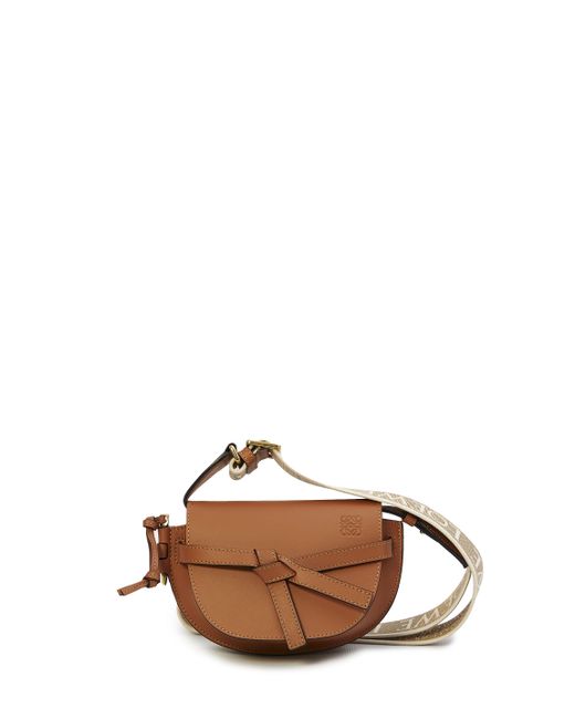 Loewe Brown Mini Gate Dual Bag In Pebble Grain Calfskin