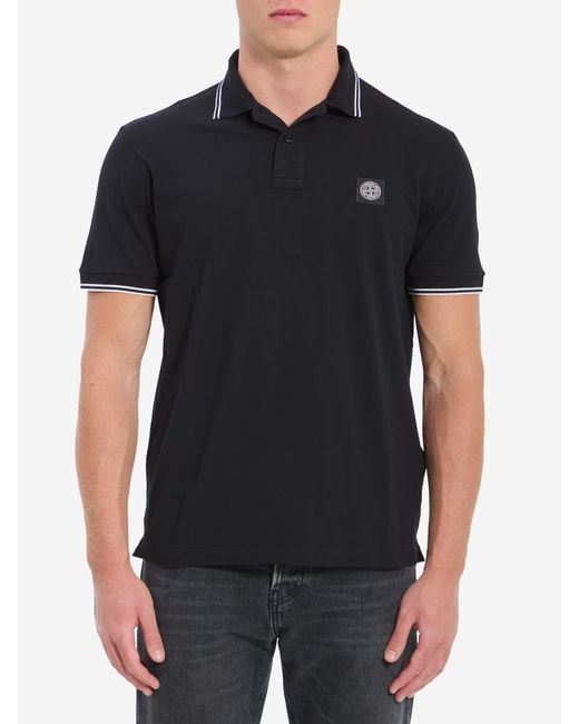 Stone Island Black Pique Cotton Polo Shirt for men