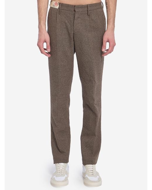 Incotex Brown Cotton And Wool Blend Trousers for men