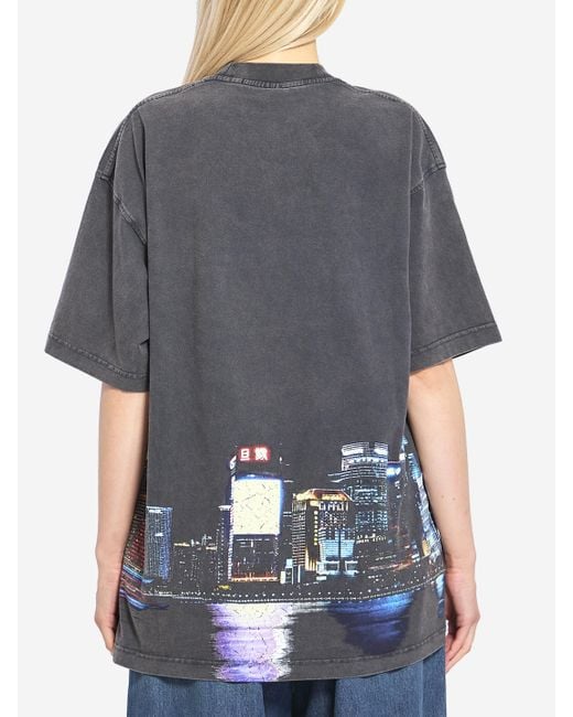 Alexander Wang Multicolor T-Shirt With Thermo-Applied Rhinestones And Shanghai Skyline