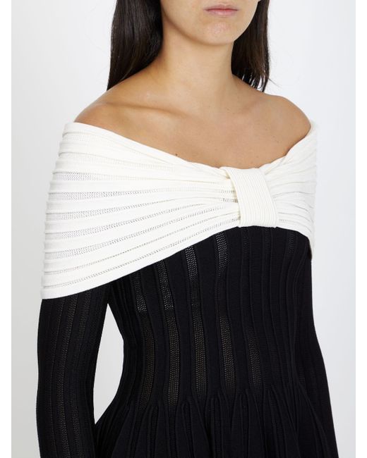 Balmain Black Off-the-shoulder Knitted Mini Dress