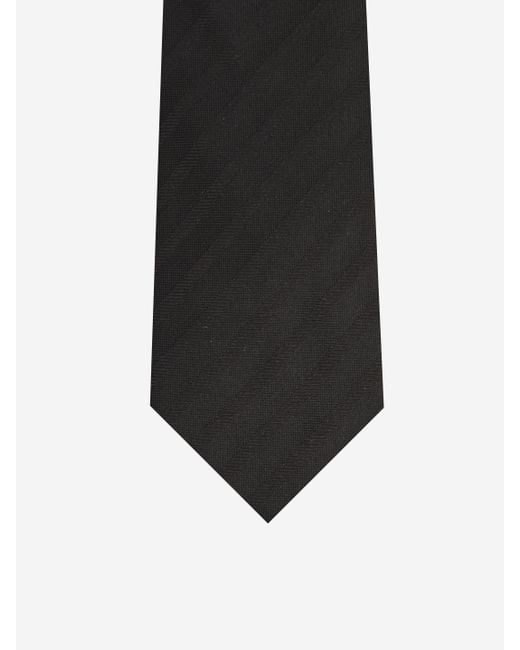 Saint Laurent White Striped Wide Tie for men