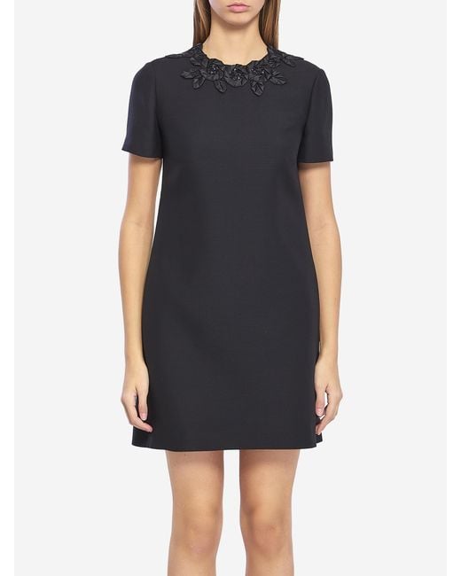 Valentino Garavani Black Short Dress With Embroidery