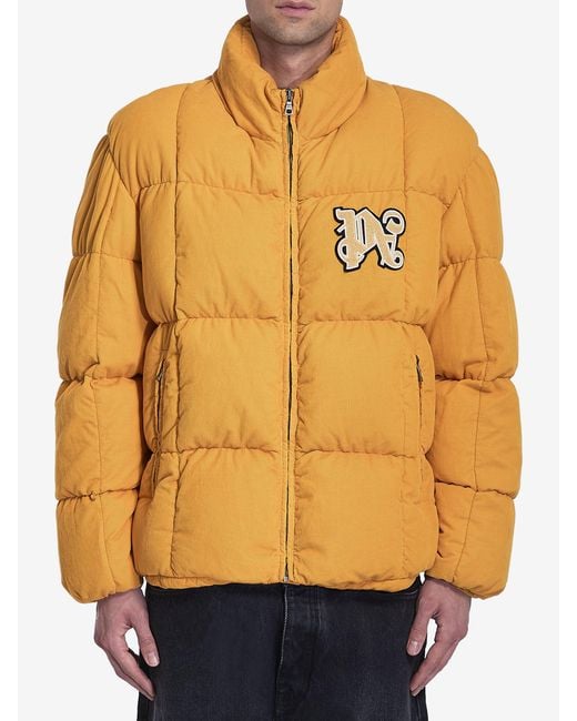Palm Angels Orange Monogram Corduroy Puffer Jacket for men