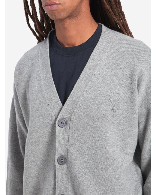 AMI Gray Ami De Coeur Cardigan for men