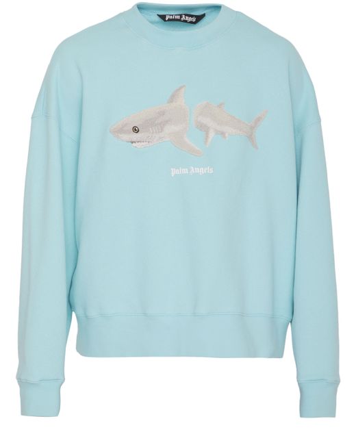 Palm Angels Light Blue Broken Shark Sweatshirt for men