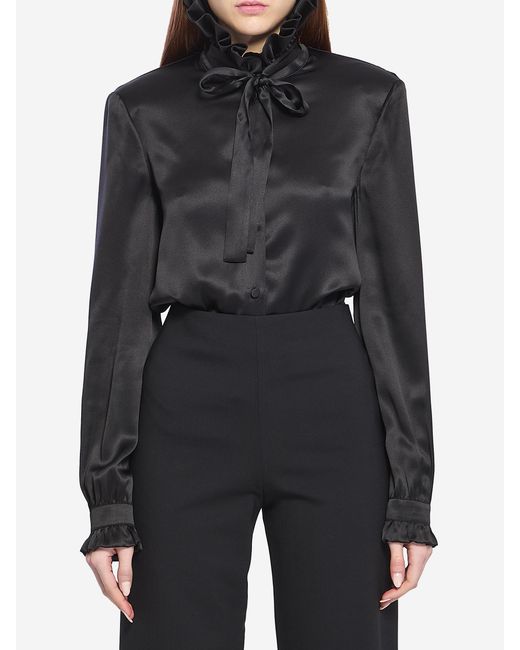 Gucci Women's Black Silk Satin Shirt With Bow