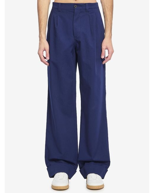 Valentino Garavani Blue Cotton Gabardine Trousers for men