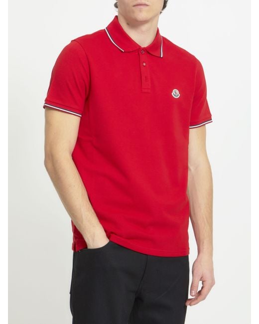 Polo in cotone con logo di Moncler in Red da Uomo