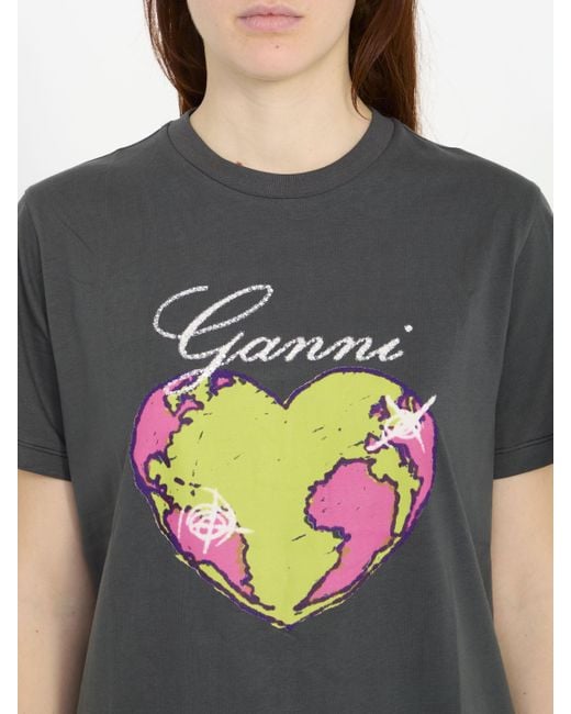 T-shirt relaxed heart grigia di Ganni in Gray