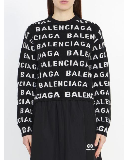 Balenciaga Black Allover Logo Wool Jumper