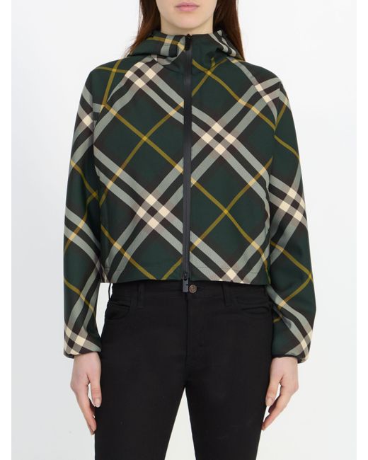 Burberry Green Cropped Check Lightweight Jacket