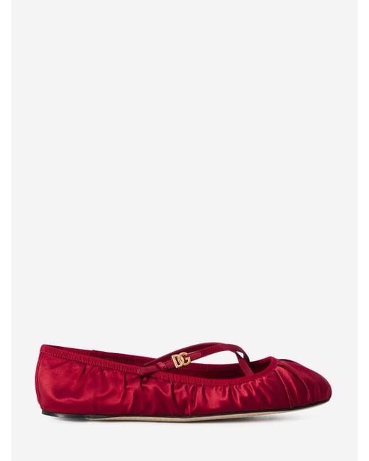 Dolce & Gabbana Red Satin Ballet Flats