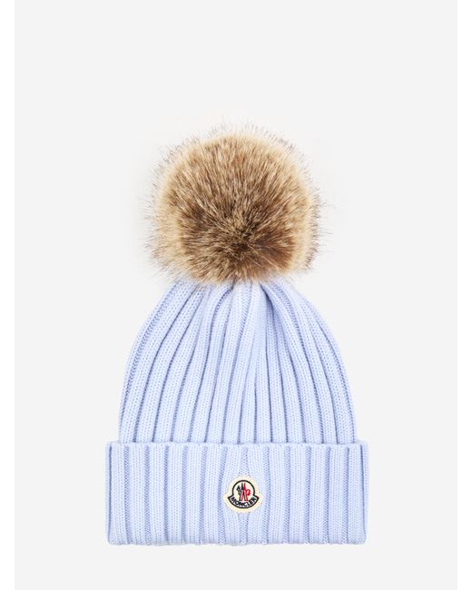 Moncler White Wool Beanie With Pom Pom