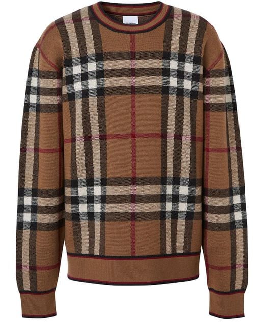 Burberry Brown Check Wool Sweater for men