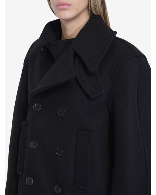 Saint Laurent Black Double-Breasted Wool Pea Coat