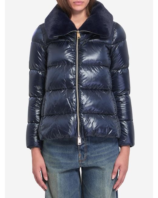 Herno Blue Light Puffer With Collar Fur