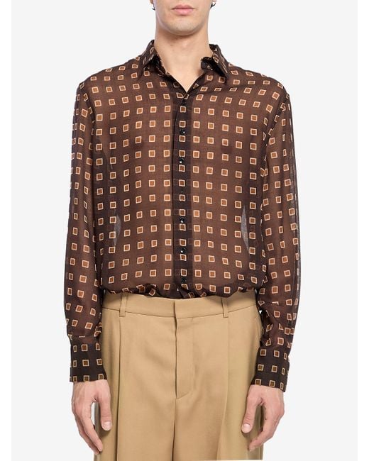 Saint Laurent Brown Shirt With Geometric Pattern for men