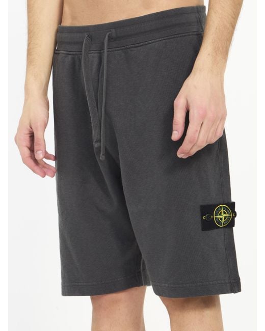 Stone Island Gray Cotton Bermuda Shorts for men