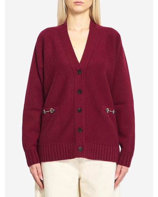 Cardigan Con Morsetto di Gucci in Red