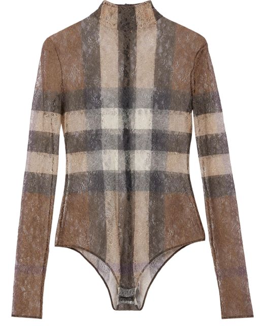 Burberry Brown Checkered Lace Bodysuit