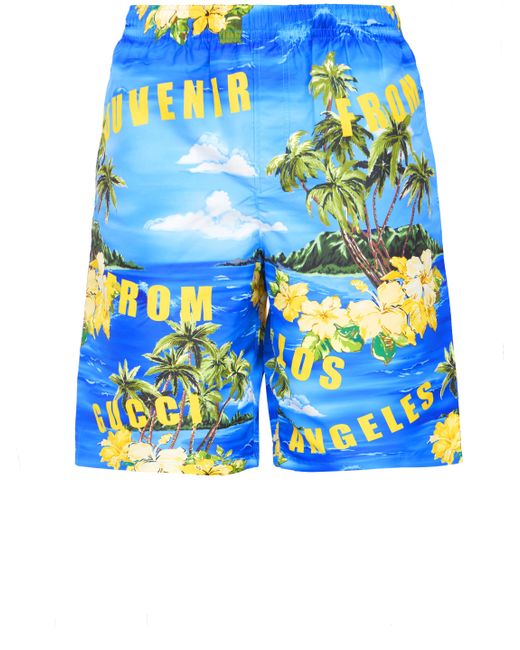 Gucci Blue Printed Nylon Swim Shorts for men