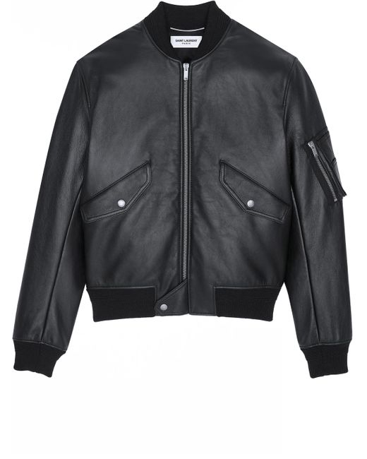 Saint Laurent Leather Bomber Jacket in Black for Men | Lyst
