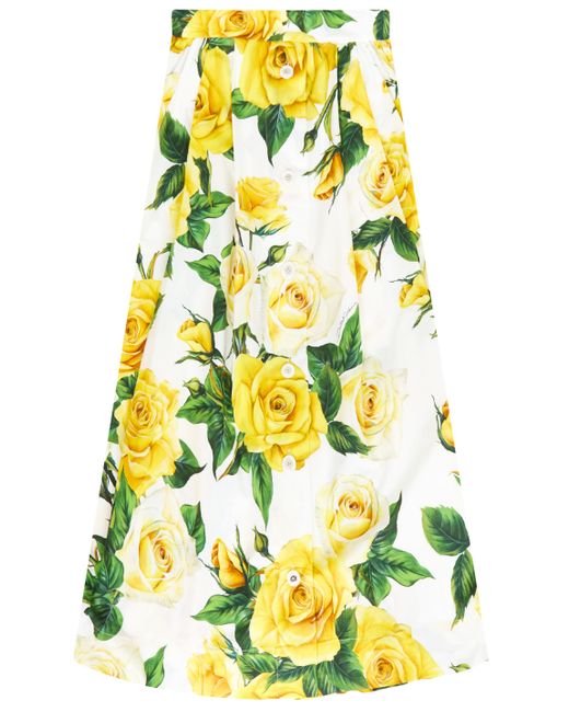 Gonna Con Stampa Rose di Dolce & Gabbana in Yellow