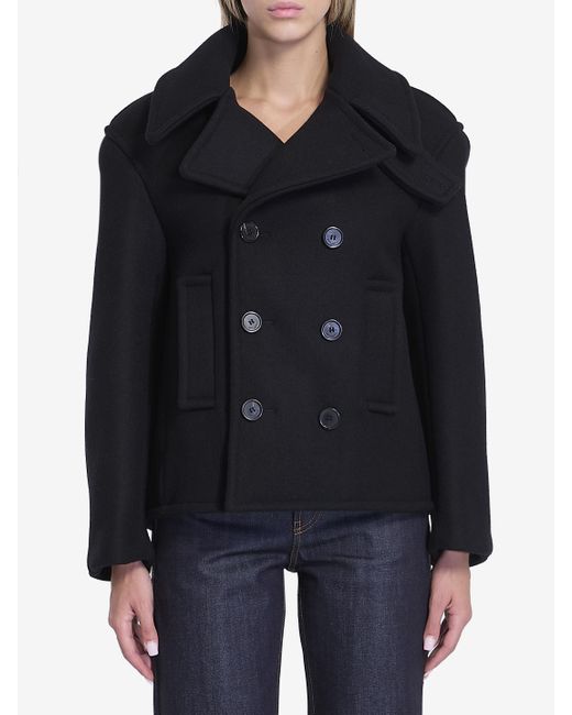 Saint Laurent Black Double-Breasted Wool Pea Coat