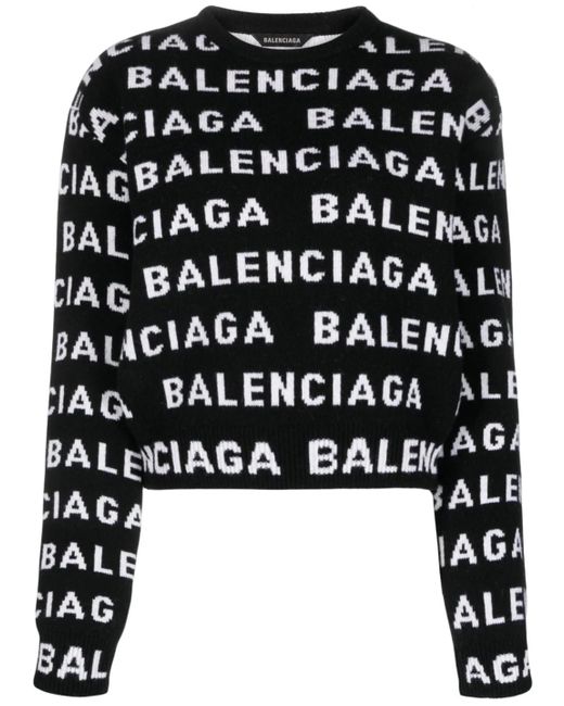 Balenciaga Black Allover Logo Wool Jumper