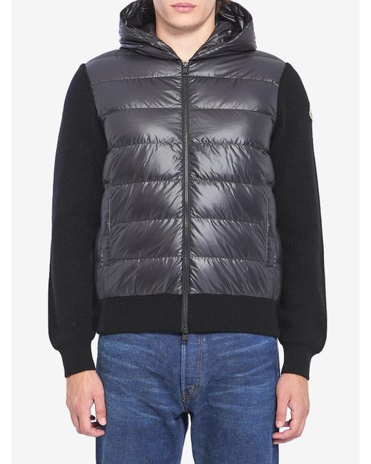 Moncler Black Shiny Padded Cardigan for men