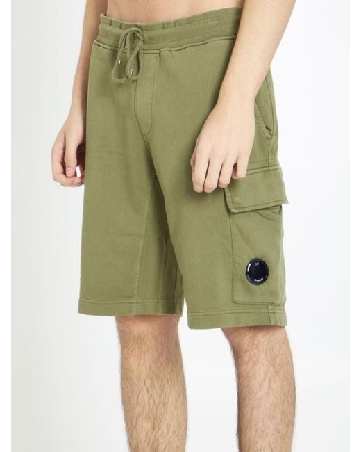 C P Company Green Cotton Fleece Bermuda Shorts for men