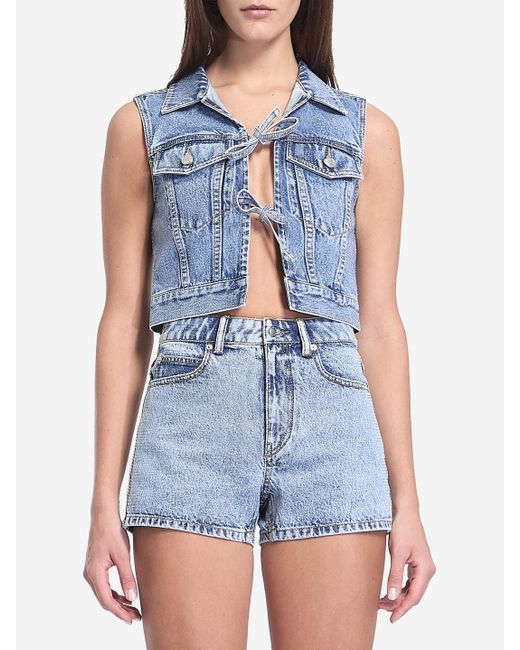 Alexander Wang Blue Cropped Vest With Bows And Crystals
