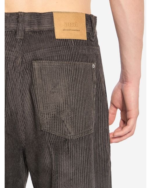 AMI Gray Corduroy Velvet Pants for men