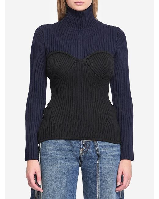 Jean Paul Gaultier Blue Ribbed Knit Pullover