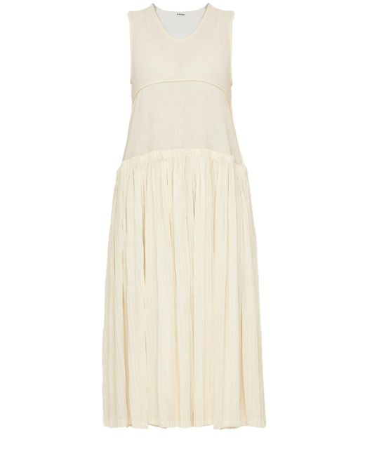 Jil Sander White Pleated Cotton Dress