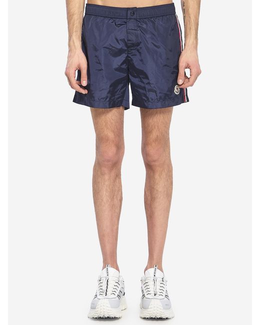 Moncler Blue Swim Shorts With A Logo Patch for men