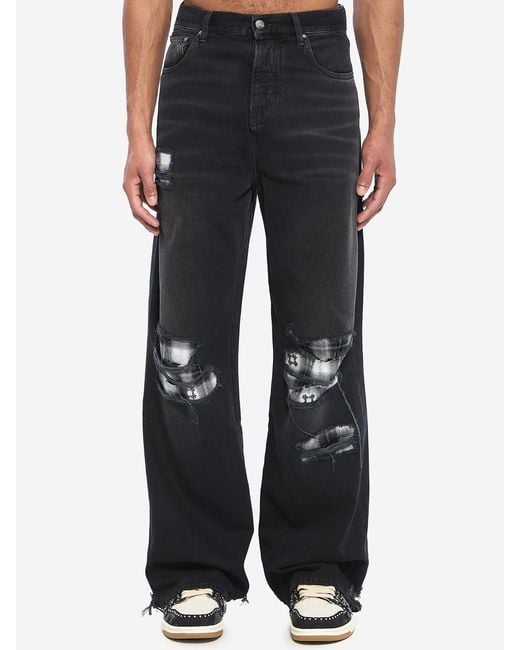 Amiri Black Flannel Repair Baggy Jeans for men