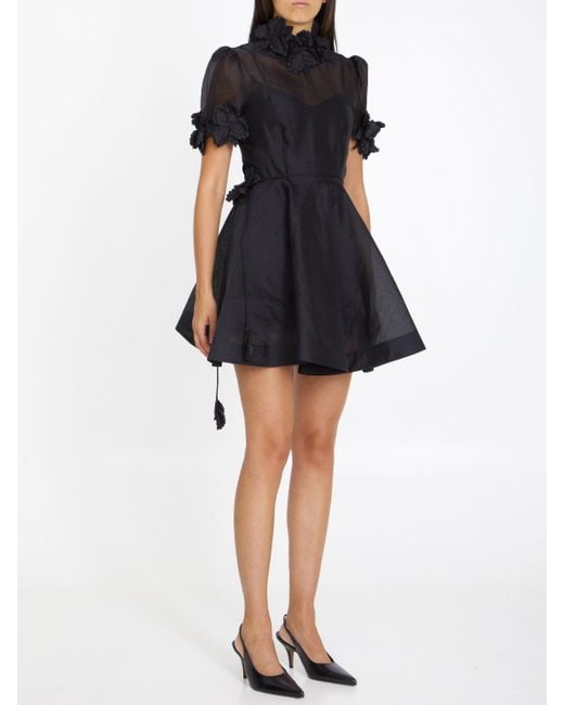 zimmerman black mini dress Zimmermann Tulle Ruched Mini Dress in Black