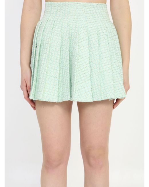 Self-Portrait Green Boucle Pleated Miniskirt