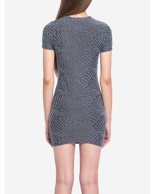 スタイルUPに★【alexanderwang】logo jacquard mini dress logo jacquard stretch short sleeve mini dress in SKY BLUE
