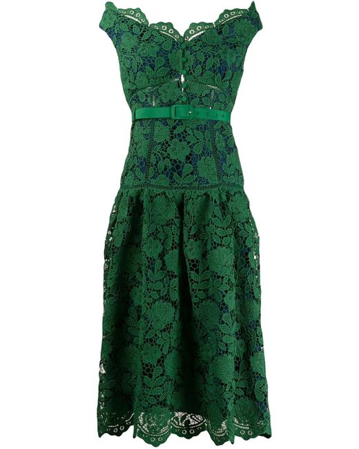 Self-Portrait Off-the-shoulder Lace Midi Dress in Green | Lyst