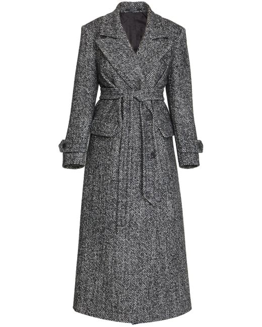 Tagliatore Gray Long Coat In Herringbone Wool