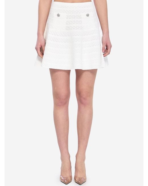 Self-Portrait White Pointelle Mini Skirt